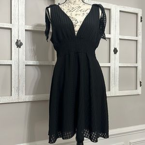 SHEIN Black Dress V-Neck Shoulder Ties Sleeveless Empire Stretchy Waist Feminine